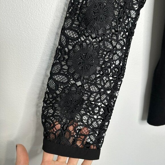 Ann Taylor Loft Sweater Size L Black Lace Long Sleeve Sheer Wool blend - Picture 3 of 12